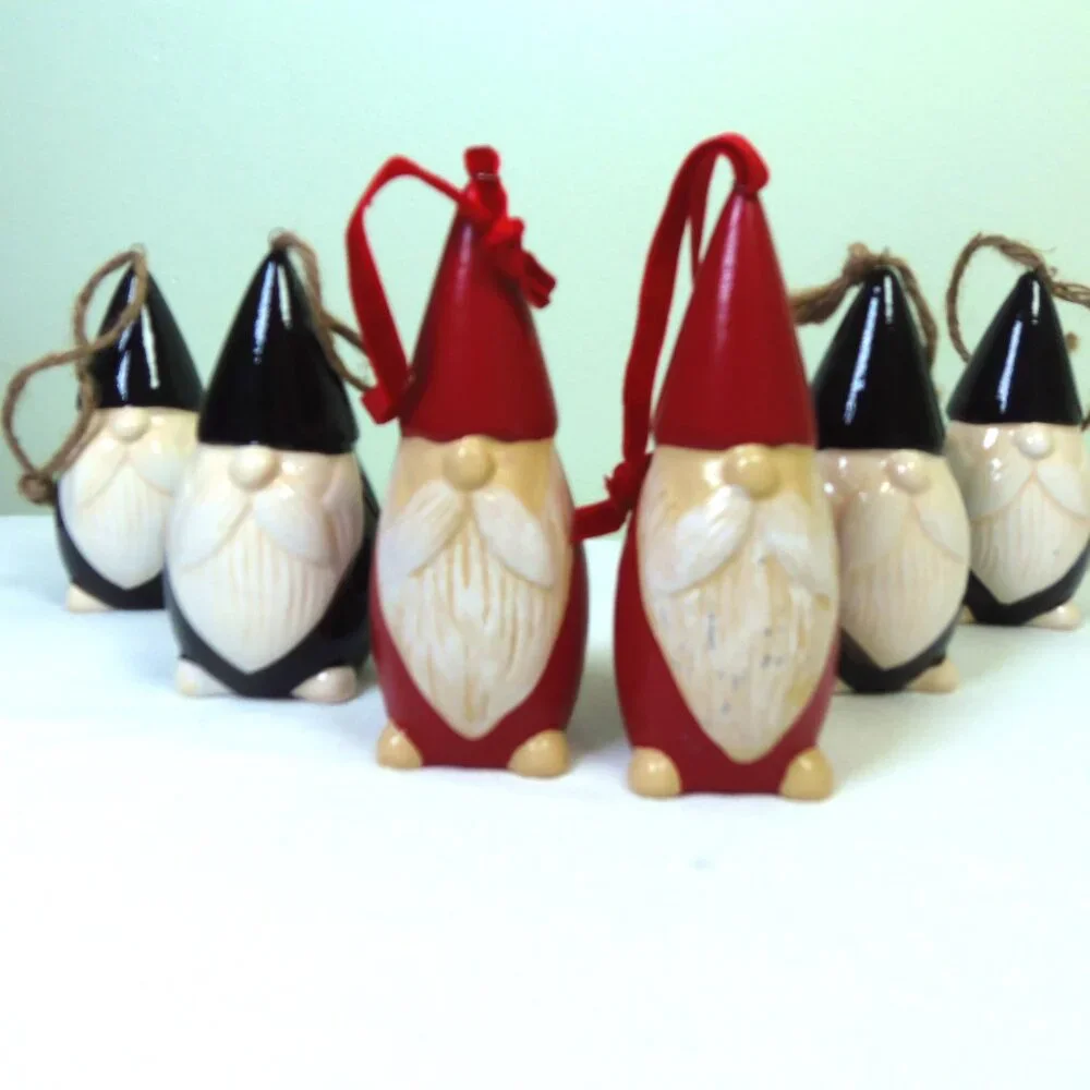 Decorative Gnome Ornaments Red/Black Set of 6 Whimsical Holiday Random Fun Elves